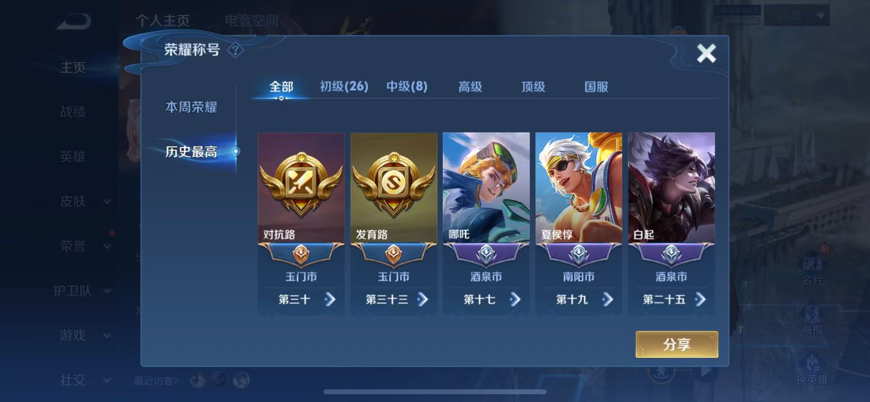 WZKG3126909王者荣耀账号详情图4 WZKG3126909王者荣耀账号详情图4