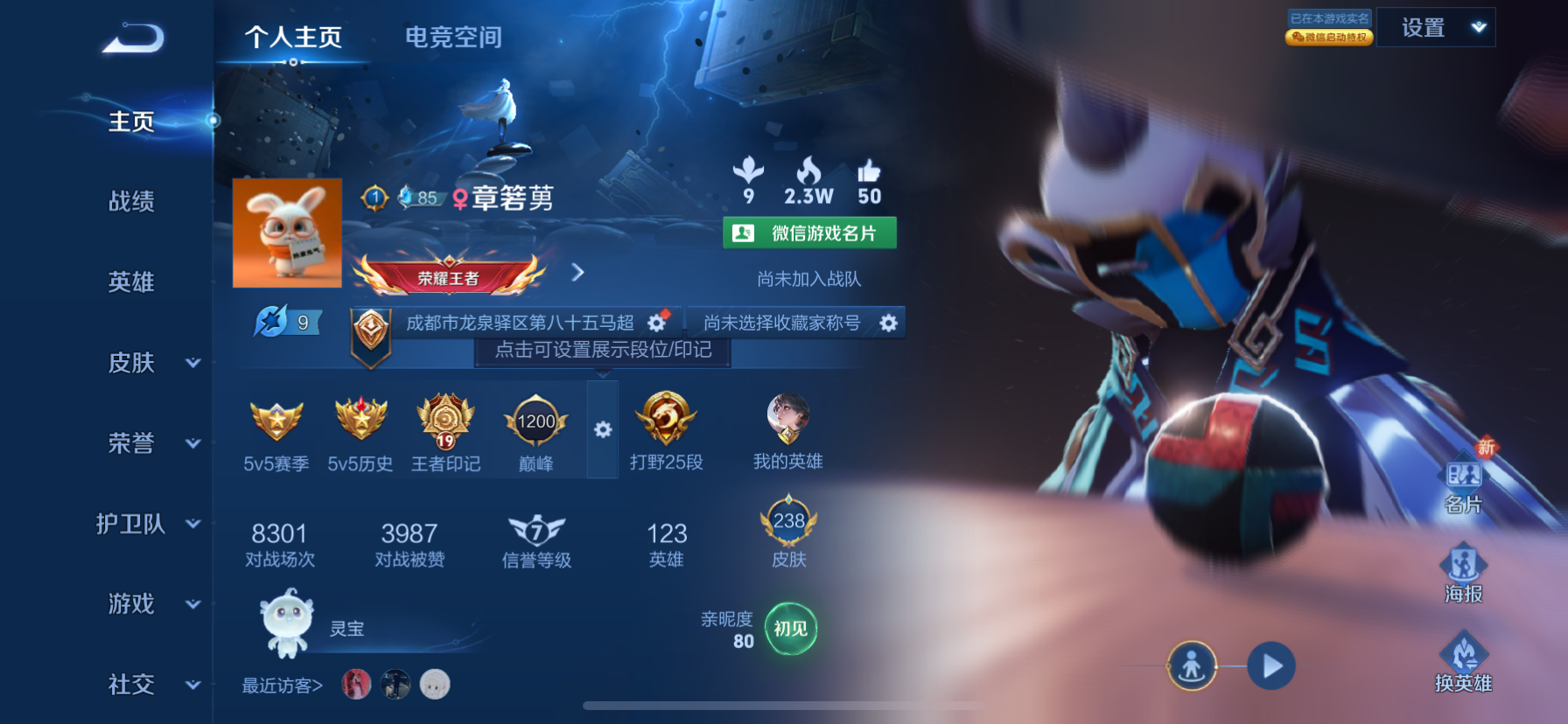 王者荣耀账号苹果VX族积分45750-V7-238皮肤-(可二次) 全场景限制 10传说 1星元 未来机甲 -1水晶(已
