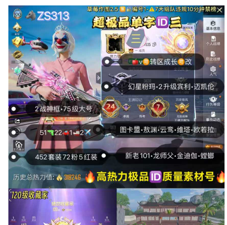 和平精英账号苹果微信超极品单字ID三 【ZS313】苹果v 31.8w高热力 成长可改 2框 图卡盟 敖渊 云鸾 维塔 欧若拉 新老101 龙师父 金迪伽 三螳螂 木乃伊 巧克力 小丑 冰雪 金鞋 51枪22车