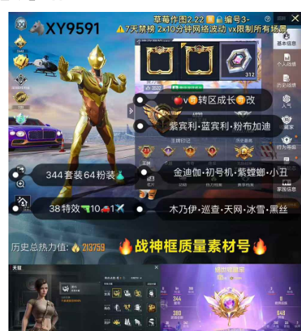 和平精英账号苹果微信【XY9591】 ‼ 苹果v 成长可改 2战神框 金迪伽 初号机 紫螳螂 小丑 木乃伊 巡查 天网 冰雪 黑丝 38特效 10车1✈64粉装 紫宾利 蓝宾利 粉布加迪 满超新星 至情m4满玉