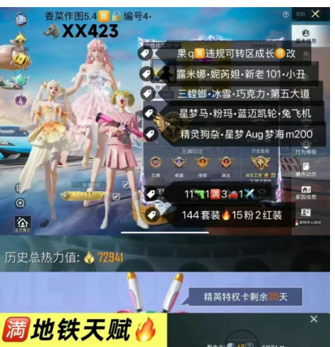 和平精英账号苹果QQ【XX423】 苹果q 成长可改•地铁满天赋 露米娜 妮芮妲 新老101 三螳螂 小丑 冰雪 巧克力 第五大道 洛天依 星梦马 粉玛莎 蓝迈凯轮 兔子飞机 精灵狗杂 星梦Aug 梦海m200