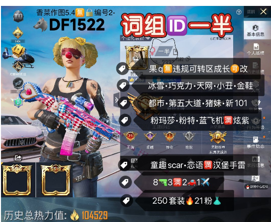 和平精英账号苹果QQ词组ID一半 成长可改 【DF1522】 ‼ 苹果q•双战神框•268天特权卡 新101 冰雪 巧克力 天网 小丑 金鞋 都市 极限特训 玛卡龙 第五大道 粉玛莎 粉特 蓝飞机满炫紫旋律 童