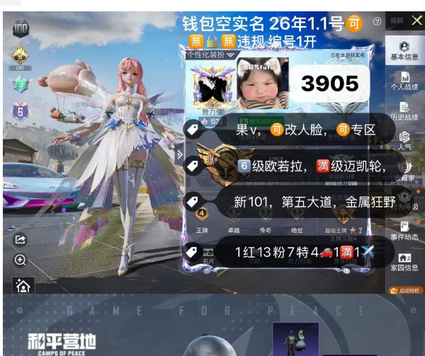 和平精英账号苹果微信 w内6级红妆满 编号3905  果v可二次可转区无违规 6级欧若拉满级迈凯轮 新101 第五大道 金属狂野 小黄鸭 小熊背包 兔兔✈等