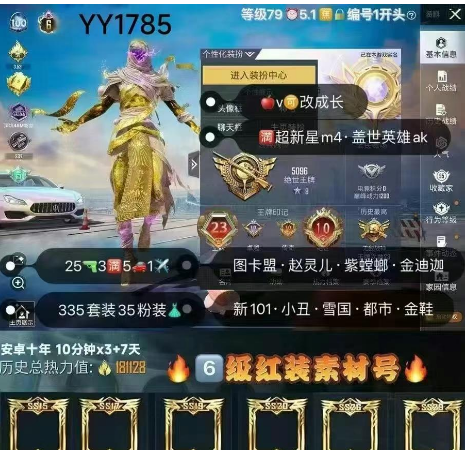 和平精英账号苹果微信【YY1785】 ‼苹果v 成长可改•六级图卡盟 金鞋 都市 金迪迦 紫螳螂 小丑 木乃伊 巧克力 赵灵儿 追光 新101 洛天依 幻星粉轿车 红蹦 兔飞机 星梦马 盖世ak 沙丘 骑士ak