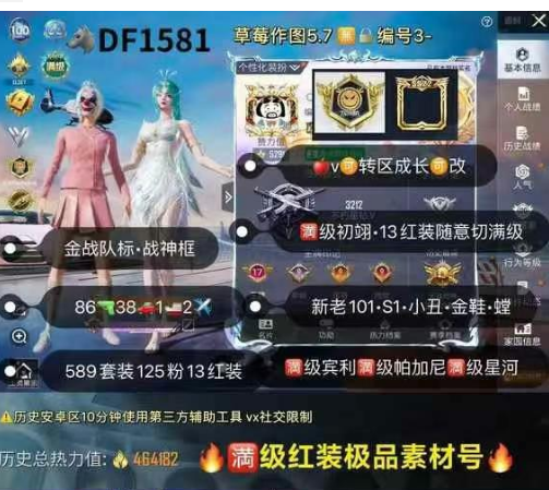 和平精英账号苹果微信【DF1581】  苹果v 成长可改 金战队标 战神框 满级初翊 13套红装随意切满级 木乃伊 赵灵儿 巡查 天网 白勺 追光服 巧克力 冰雪 猪妹 千面 86枪38车1船2✈125粉13红