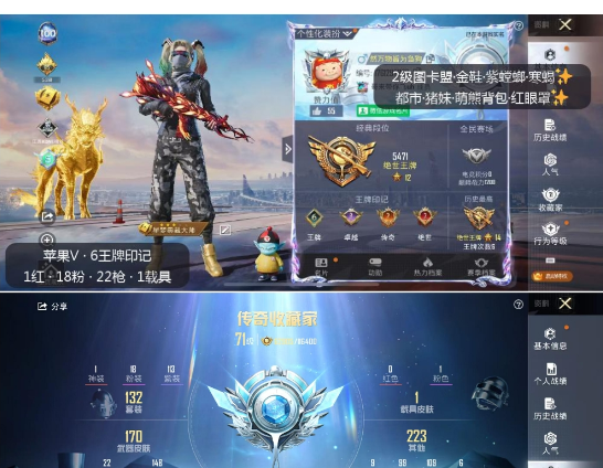 和平精英账号苹果微信 苹果V-【可改】-【无设备】 6王牌印记 1红-18粉-22枪-1载具 【热门服装】2级图卡盟 金鞋 紫螳螂 寒蝎 都市 猪妹 萌熊背包 红眼罩 新101 发光眼罩 深海小丑鱼 小螳螂 胖