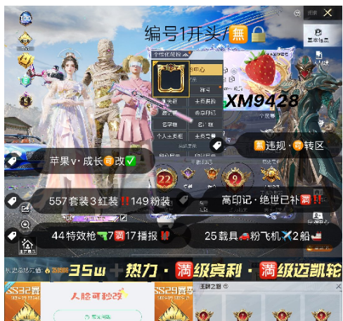 和平精英账号苹果微信编号XM9428  果V可秒改 满绝世 35w热力 战神 豪华满级家园 地铁满天赋  3款热门红装 5级红装图卡盟 新老101 冰雪 木乃伊 螳螂 赵灵儿 巧克力 甜梦小狐 第5大道 马卡龙
