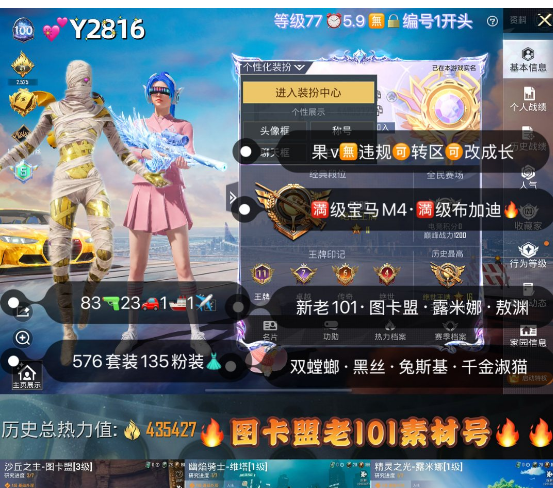 和平精英账号苹果微信【Y2816】 ‼ 苹果v无违规可转区可改成长 新老101 图卡盟 欧若拉 露米娜 敖渊 双螳螂 黑丝 兔斯基 千金淑猫 花仙子 83枪23车1船1✈135粉装 7红装