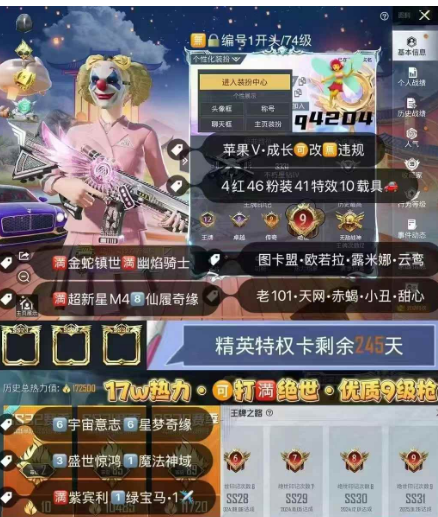 和平精英账号苹果微信编号 q4204， 果v有二次 可转区 战神框 满绝世 老101 3级图卡盟 欧若拉 露米娜 云鸾 都市 赤蝎 天网 小丑 紫螳螂 巧克力 番茄 小丑女 树人 猪脸 满级皇家紫宾利 脉冲绿宝
