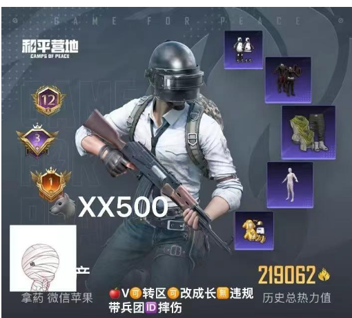 和平精英账号苹果微信兵团ID摔伤 【XX500】 苹果V–可改成长（金蛇已补七级） 新101 雪国 猪妹 小白龙 紫螳螂 木乃伊 洛天依 巧克力 和服 胖达 金蛇 满甜心 满雪国 焦糖 红伞 甜蜜 五爪 炫紫 