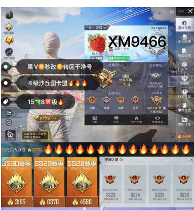 和平精英账号苹果微信编号M9466 果V可秒改可转区编号1开 4级沙丘图卡盟 新101 猪妹 木乃伊 第五大道 漂亮小裙子 7车1✈满级幻星玛莎 15枪8满级 性价比超高‼