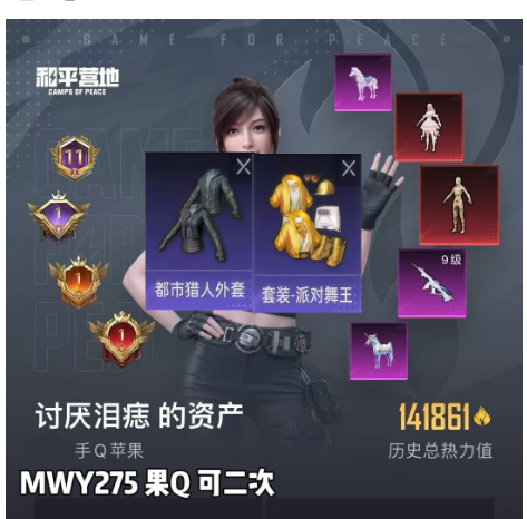 和平精英账号苹果QQ简体双字ID   编号MWY275 果Q 可二次 5级图卡盟 妮芮妲 新101 巧克力 怪诞乔克 雪国 都市 小金鞋 发光眼罩 樱桃泡泡 小叽 花火之间 猪妹 第五大道 满级女娲灵识M43级