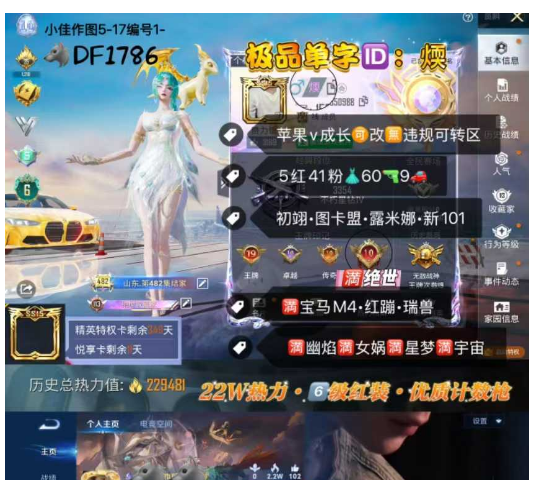 和平精英账号苹果微信单字ID煗 附赠王者 【DF1786】苹果v可改成长 6级初翊 图卡盟 露米娜 熬渊 瑞拉 新101 猪脸 小丑鱼 满级宝马 红蹦 瑞兽 星梦马 满女娲满星梦满幽焰Ak 满时空满宇宙 至情 