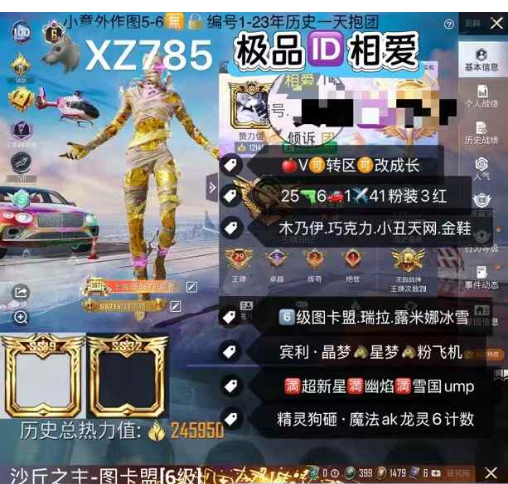 和平精英账号苹果微信极品ID相爱  ‼ 【XZ785zs】苹果V可改成长 6级图卡盟 瑞拉 露米娜 冰雪 木乃伊 巧克力 小丑天网 金鞋 宾利 晶梦 星梦马 粉飞机 满超新星满幽焰满雪国ump 精灵狗砸 魔法a