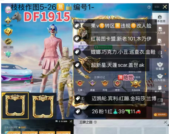 和平精英账号苹果微信【DF1915】 苹果v-成长可改101素材号 红装图卡盟 新老101螳螂 木乃伊 巧克力 小丑 巡查衣 金鞋 番茄 8级超新星m47级天蓬scar 7级盖世ak 7级玉面groza 7级仙