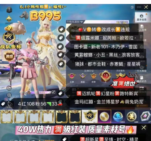 和平精英账号苹果微信【B995】 ‼苹果V-可改成长 战队金标 准满绝世 ‼ 40W高热力满级红装101 质量素材号满级露米娜 妮芮妲 欧若拉 图卡盟 新老101 木乃伊 黄紫螳螂 雪国 小丑 黑丝 浪客 放客