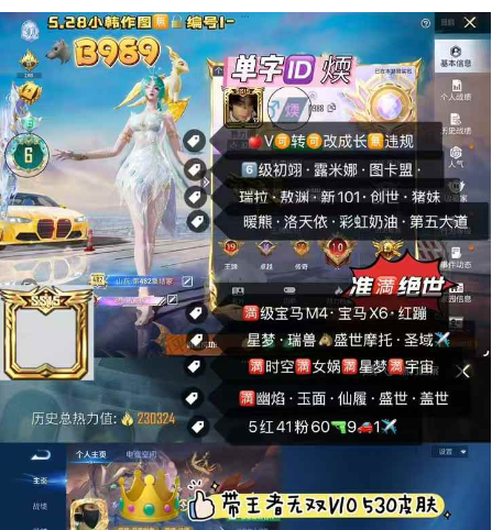 和平精英账号苹果微信单字ID 煗 6级红装  【B989】 ‼ 苹果V-可改成长 带王者无双v10 准满绝世 优质裙子 号 6级初翊 露米娜 图卡盟 瑞拉 敖渊新101 创世 猪妹 暖熊 洛天依 彩虹奶油 第五