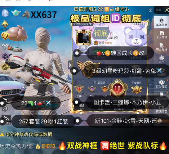 和平精英账号苹果微信极品词组ID彻底 【XX637】 ‼苹果v 成长可改 双战神框 紫战队标 地铁36点天赋 图卡盟 三螳螂 木乃伊 小丑 新101 金鞋 冰雪 天网 巡查 巧克力 极限 都市 赤蝎 猪猪侠 2
