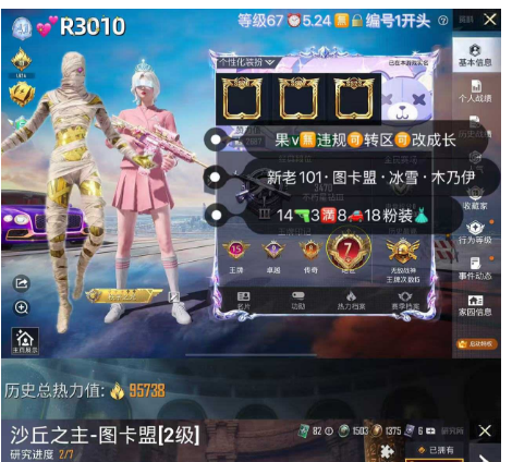 和平精英账号苹果微信【R3010】  ‼王者 苹果v无违规可转区可改成长 新老101 图卡盟 红螳螂 木乃伊 冰雪14枪3满8车18粉装 1红装