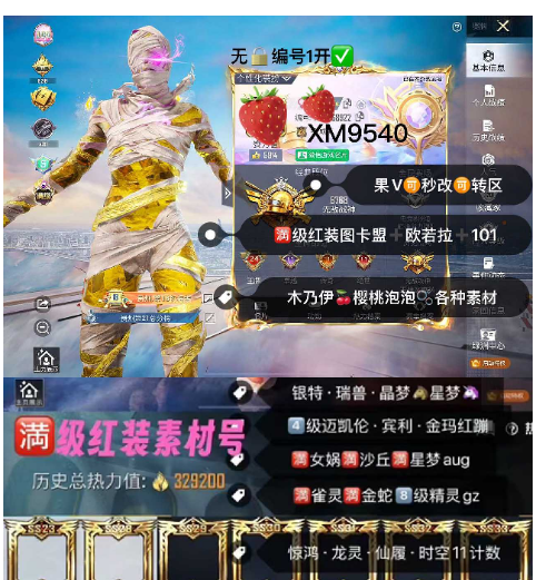 和平精英账号苹果微信编号XM9540  果V可秒改可转区 永久战神框  3套红满级可切换 地铁满天赋 新老101 冰雪 木乃伊 螳螂 巧克力 樱桃泡泡 金鞋子 黑丝 洛天依 小丑女 16车4升级60常用升级满级