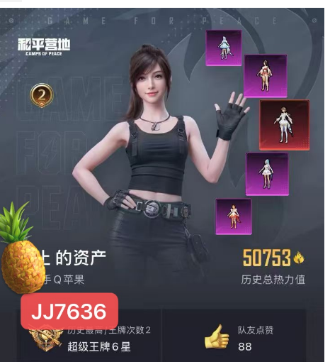 和平精英账号苹果QQ编号JJ7636  苹果q成长可改可转区无违规 6级欧若拉 8粉 放客 猪妹 小蓝 晶梦鸢尾 4 10特效