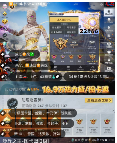 和平精英账号苹果微信 编号22866  果V可改，17印记，3级图卡盟，螳螂，木乃伊，追光，寒蝎，金鞋子，都市，小丑，新101，雪国，洛天依，猪妹，第五大道，满级玛莎，2级迈凯伦，晶梦灵驹，玉魂，至情至圣，超新