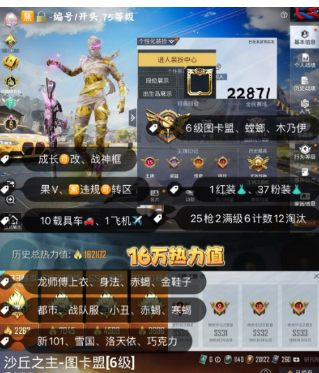 和平精英账号苹果微信 编号22871  果V可改，战神框，15印记，满绝世，6级图卡盟，三色螳螂，木乃伊，龙上衣，追光，小丑，赤寒蝎，都市，新101，雪国，洛天依，奶龙，白勺，猪妹，灵感，小白龙，放客，满级M4