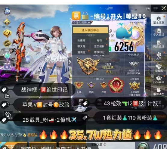 和平精英账号安卓微信6256 36w热力 4级红装欧若拉 满绝世3螳螂 巡查服 木乃伊 冰雪 第五大道 千金淑猫 满级路特斯 5级玛莎 3级迈凯轮 金玛莎 红蹦蹦 满级至情至圣 119优质粉  28载具 蓝粉飞