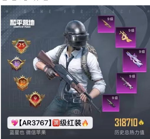 和平精英账号苹果微信满级红装图卡盟 瑞拉 妮芮妲 【AR3767】 苹果v 成长可改 战神框 高质量枪皮 冰雪 小丑 都市 赤蝎 金鞋 哥特 天网 黑丝 哈莉 小丑女 红螳螂 满级电糖天使 满级超新星m4 满级