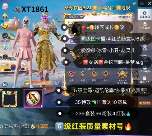和平精英账号苹果微信【XT1861】 ‼苹果v 成长可改 战神框 6级图卡盟 4红装随意切6级 紫螳螂 冰雪 小丑 赵灵儿 巧克力 金鞋 番茄 第五大道 35枪10载具36粉装4红装 5级宝马 迈凯伦塞纳 彩虹
