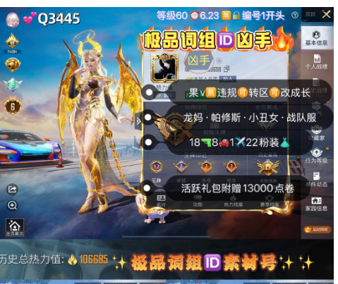 和平精英账号苹果微信【Q3445】 ‼6级红  极品词组ID凶手 苹果v无违规可转区可改成长 龙妈 帕修斯 小丑女 战队服 天网 放客 18枪1满8车1✈22粉装 2红装