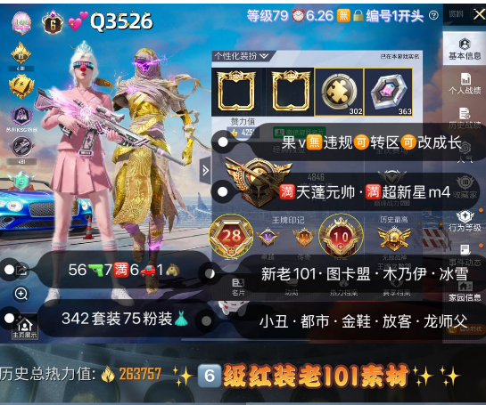 和平精英账号苹果微信【Q3526】 ‼6级红装 苹果v无违规可转区可改成长 新老101 图卡盟 赵灵儿 双螳螂 冰雪小丑 都市 金鞋 龙师父 巧克力 小丑女 56枪7满6车1马75粉 1红装  满天蓬元帅sca