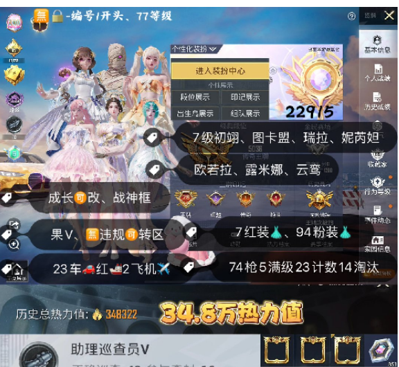 和平精英账号苹果微信 编号22915  果V可改，28印记，战神框，满级图卡盟，初翊，瑞拉，云鸾，妮芮妲，欧若拉，露米娜，觉醒，木乃伊，小丑，赤蝎，金鞋子，追光，都市，黑丝，新101，雪国，洛天依，猪妹，巧克力