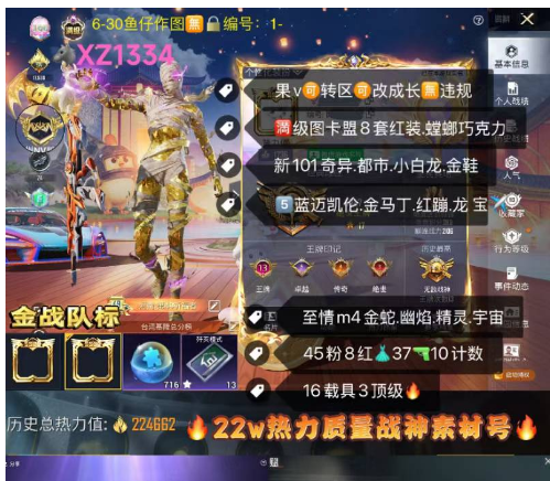 和平精英账号苹果微信满级图卡盟 8套红装 【XZ1334】 ‼ 苹果V 成长可改 2框 金标 13张歼灭卡满天赋 22w热力 初号机 新101 巧克力 金鞋 奇异 小白龙 浪客 都市 稻草人 洛天依 5级蓝迈凯