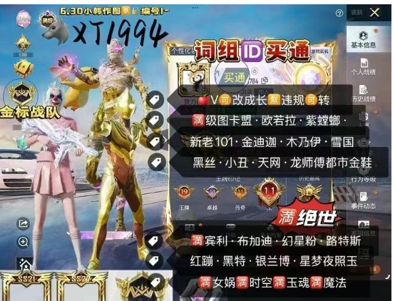 和平精英账号苹果微信词组ID 买通 【XT1994】 ‼ 苹果V可改成长 地铁满天赋 满绝世  金标战队 ‼满级红装质量素材号  满级图卡盟 欧若拉 紫螳螂 新老101 金迪迦 木乃伊 雪国 黑丝 小丑 天网 